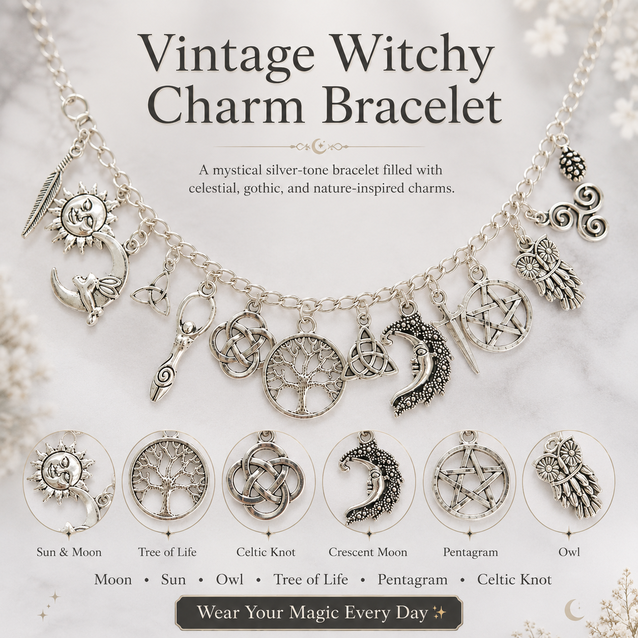 🔥HOT SALE 49% OFF🔥Vintage Witchy Charm Bracelet | Celestial Gothic Boho Jewelry