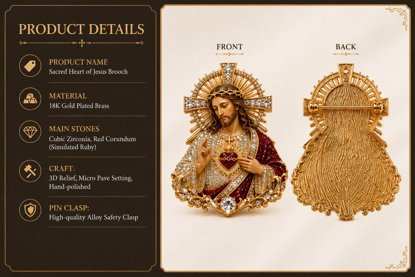❤️Last Day 50% OFF - 🙏 Sacred Heart of Jesus Brooch(3D)