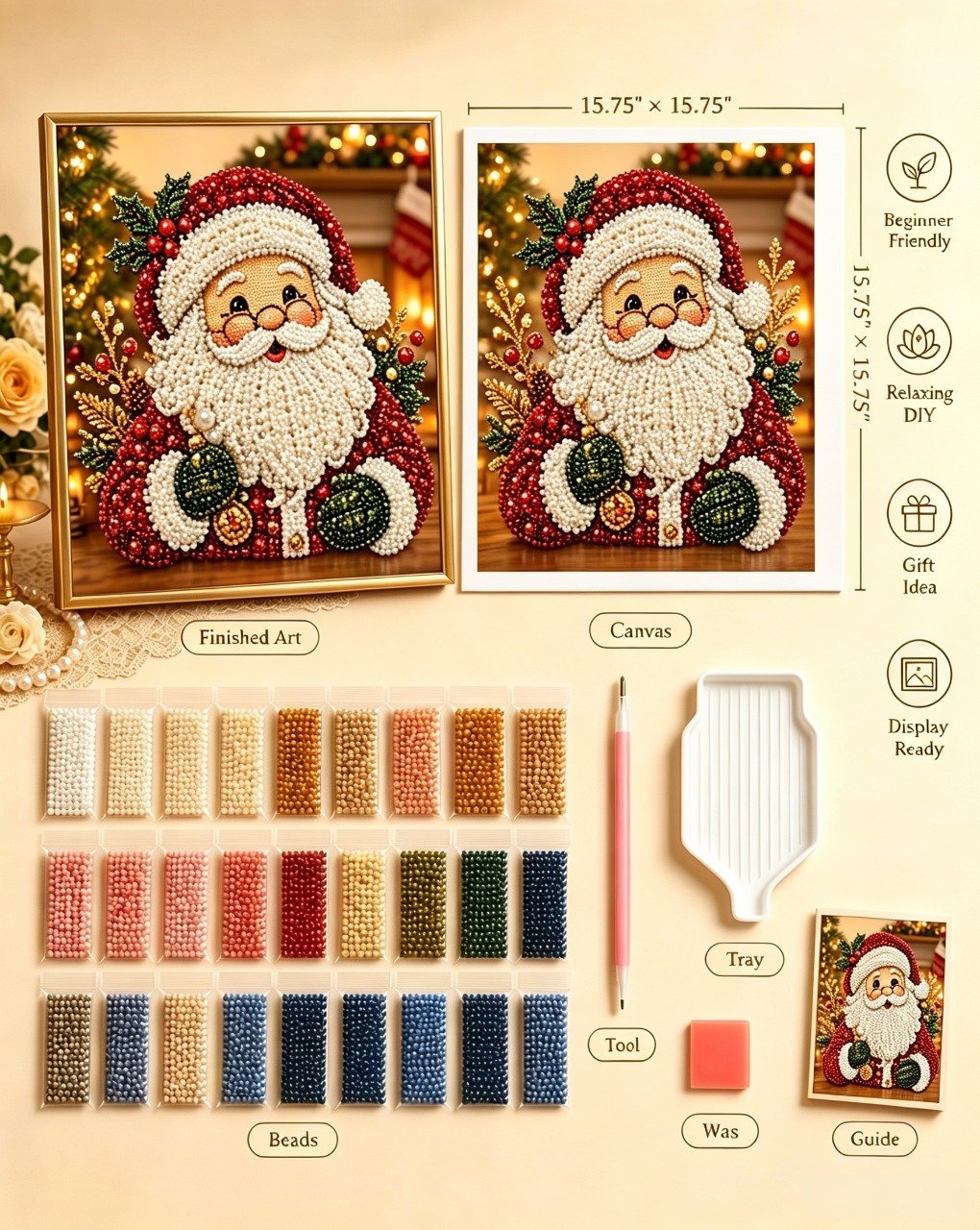 🧘Relaxing & Beginner-Friendly-💎DIY Christmas 3D Pearl Diamond Painting Art Kit With Frame