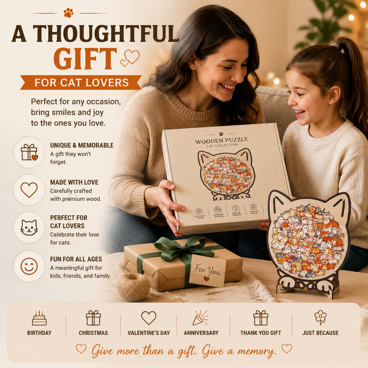 🐱 Cat Wooden Puzzle Decor – Relaxing Puzzle Gift For Cat Lovers