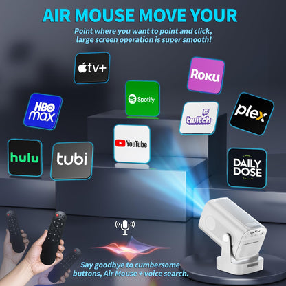 270° Rotatable Smart Mini Projector – Native 1080P, 4K Support & Auto Focus