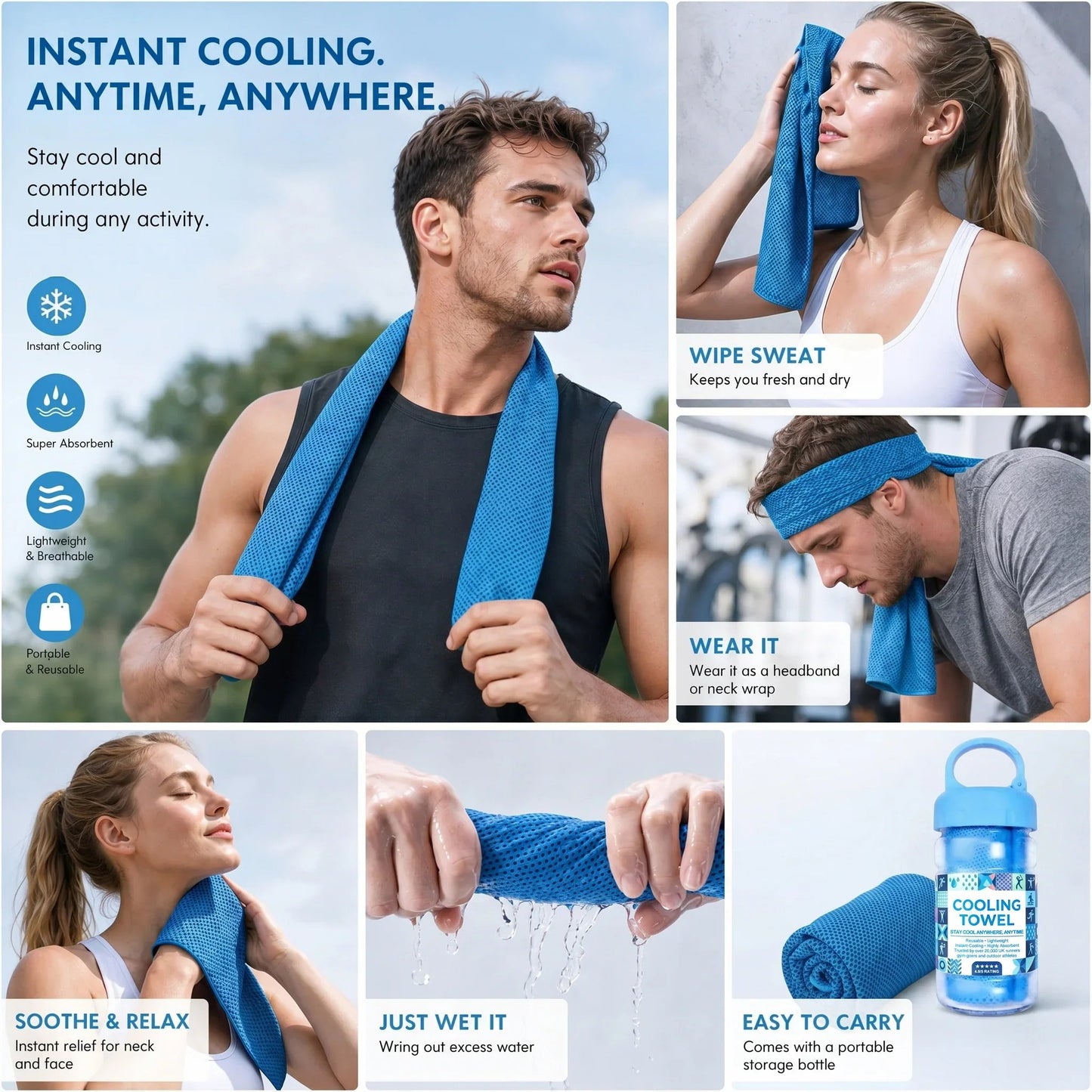 🔥Today's Event ⏰BUY 1 Get 1 FREE-🏃❄️Cold Sweat Towel You Can Use Anywhere, Anytime! Reusable Soft Absorbent Cooling Portable