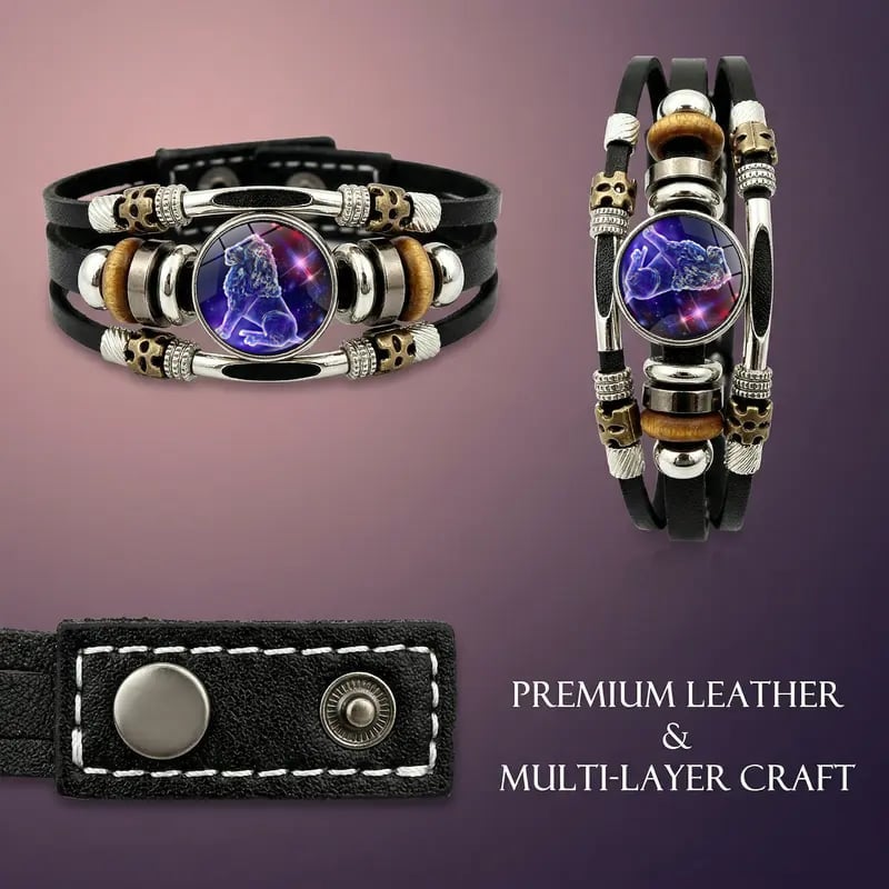 💥 Zodiac Guardian | Glow-in-the-Dark Leather Bracelet