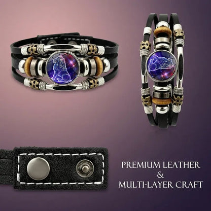 💥 Zodiac Guardian | Glow-in-the-Dark Leather Bracelet