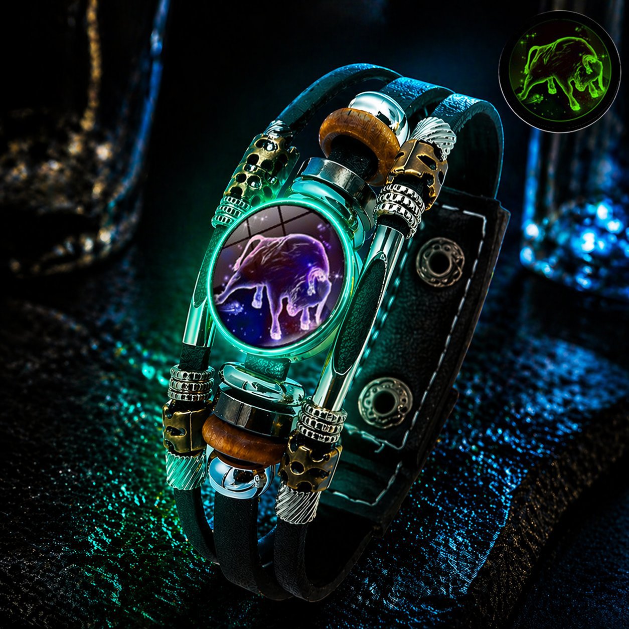 💥 Zodiac Guardian | Glow-in-the-Dark Leather Bracelet