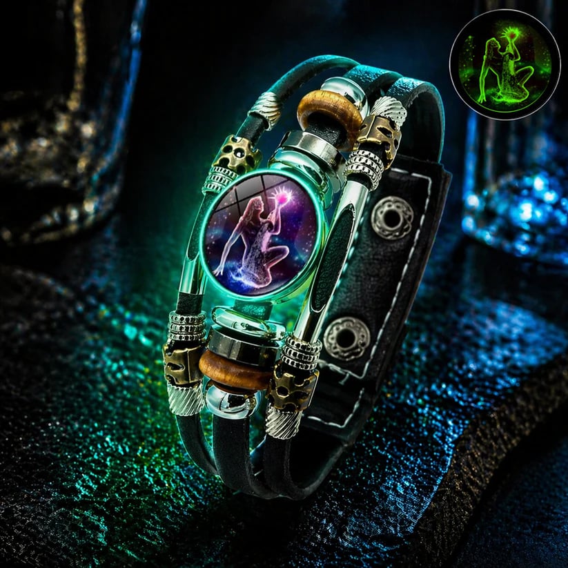 💥 Zodiac Guardian | Glow-in-the-Dark Leather Bracelet