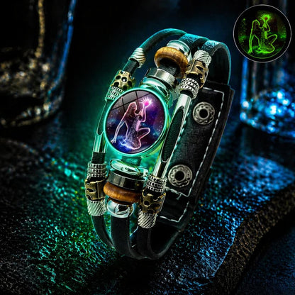 💥 Zodiac Guardian | Glow-in-the-Dark Leather Bracelet