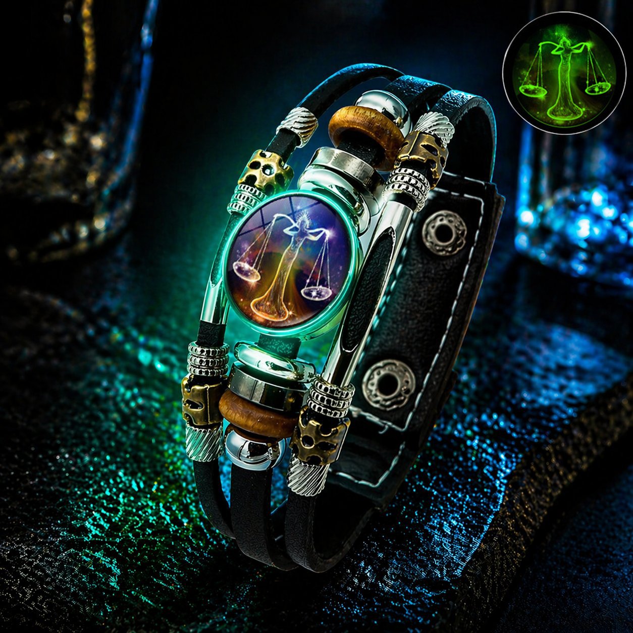 💥 Zodiac Guardian | Glow-in-the-Dark Leather Bracelet