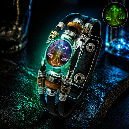 💥 Zodiac Guardian | Glow-in-the-Dark Leather Bracelet