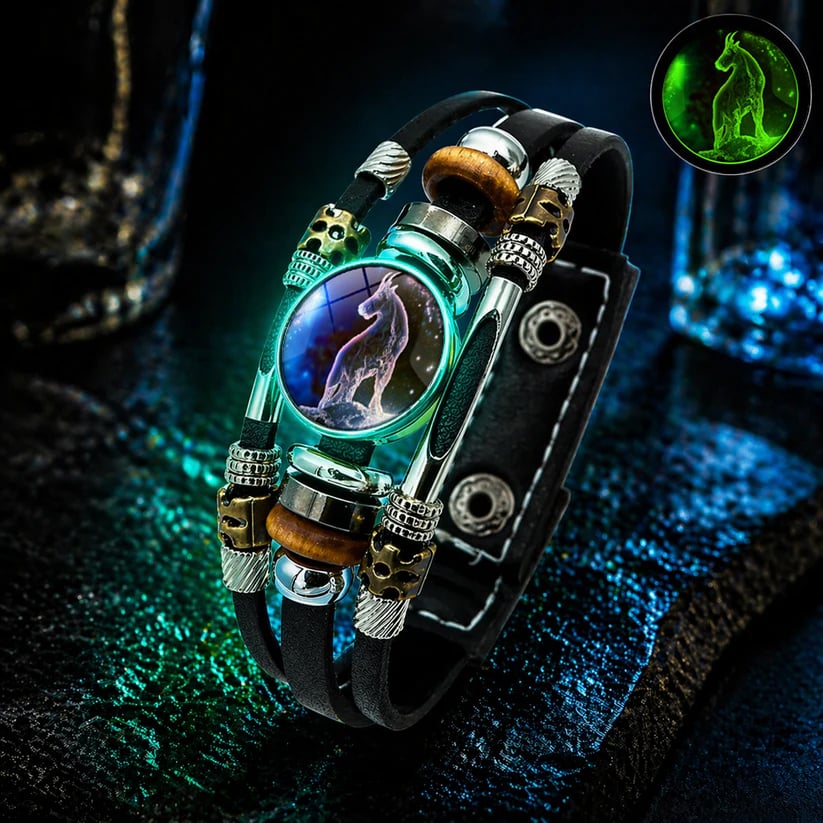 💥 Zodiac Guardian | Glow-in-the-Dark Leather Bracelet