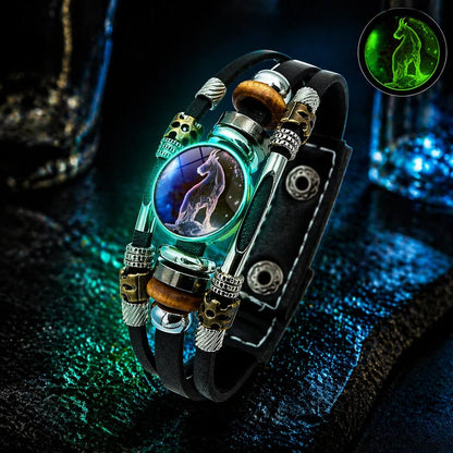 💥 Zodiac Guardian | Glow-in-the-Dark Leather Bracelet