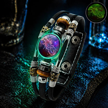 💥 Zodiac Guardian | Glow-in-the-Dark Leather Bracelet