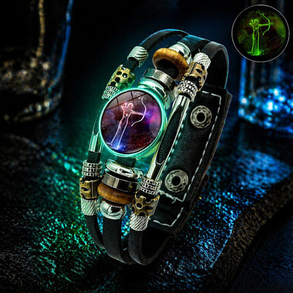 💥 Zodiac Guardian | Glow-in-the-Dark Leather Bracelet