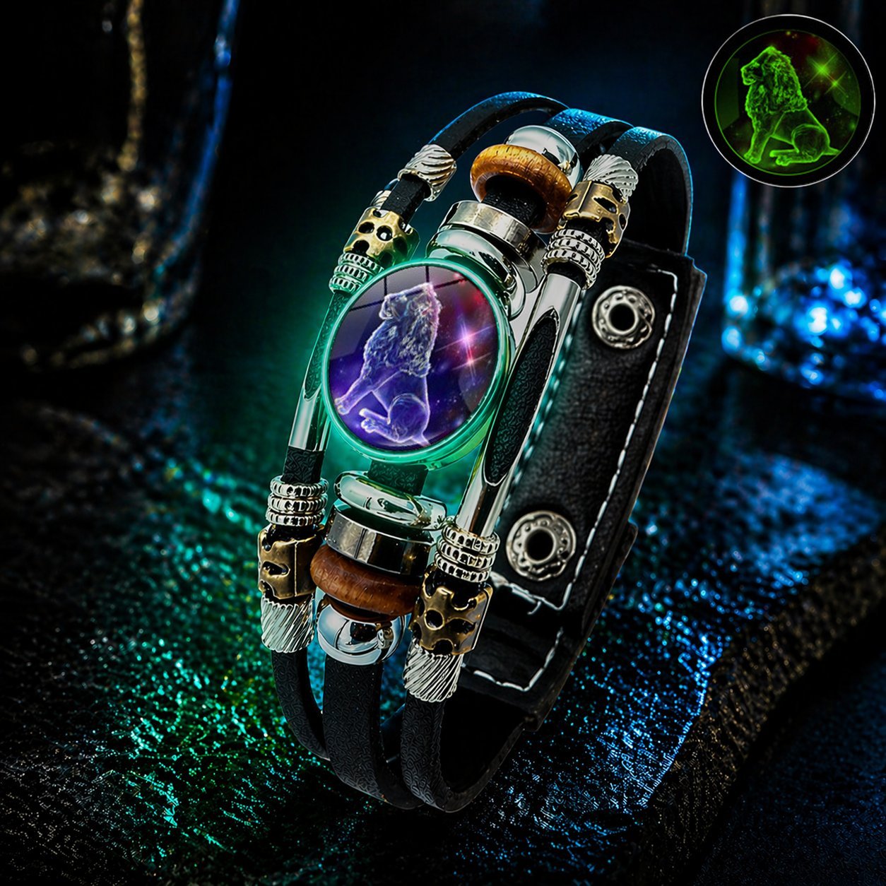 💥 Zodiac Guardian | Glow-in-the-Dark Leather Bracelet