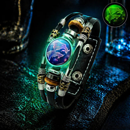💥 Zodiac Guardian | Glow-in-the-Dark Leather Bracelet