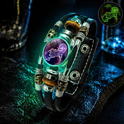 💥 Zodiac Guardian | Glow-in-the-Dark Leather Bracelet