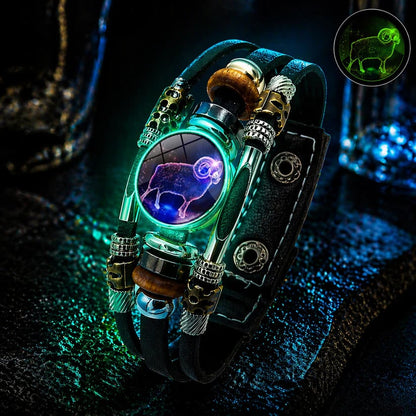 💥 Zodiac Guardian | Glow-in-the-Dark Leather Bracelet