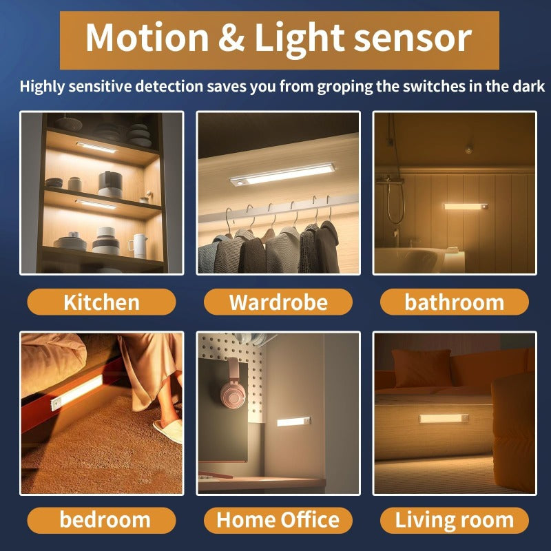 💡 Light Up the Dark | Wireless Motion Sensor Under-Cabinet LED Night Light with 1500mAh Rechargeable Battery 🌙