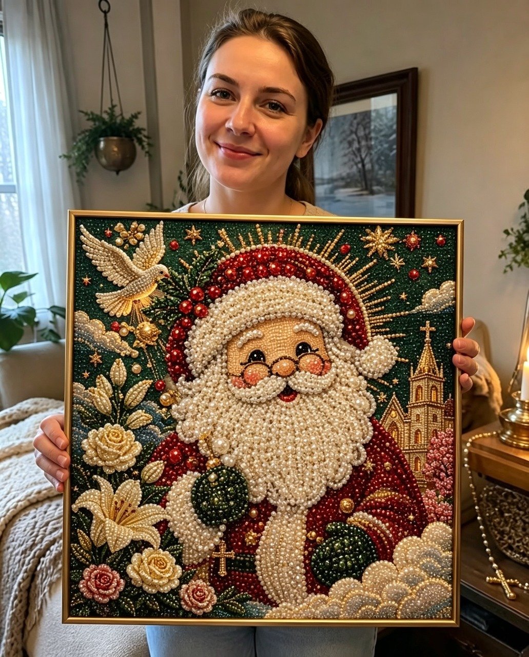 🧘Relaxing & Beginner-Friendly-💎DIY Christmas 3D Pearl Diamond Painting Art Kit With Frame