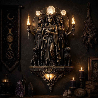 🔥Triple Goddess Hecate LED Wall Sconce – Wiccan Witchy Torch Wall Light