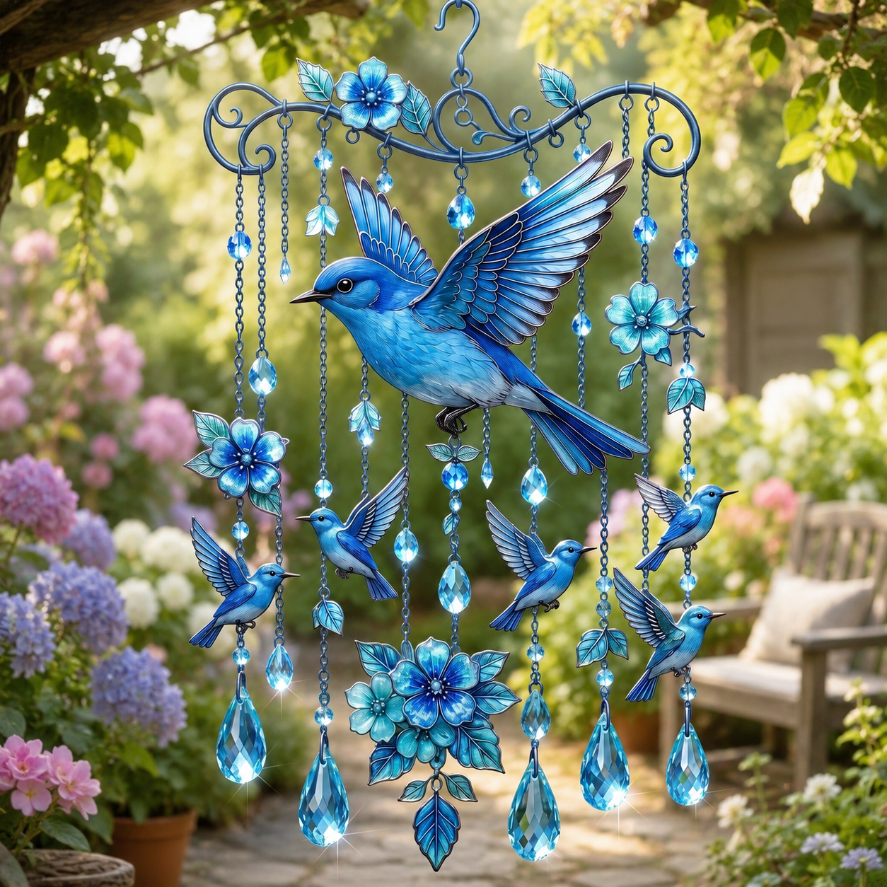 "Bluebird of Happiness" Artisan Suncatcher & Wind Chime