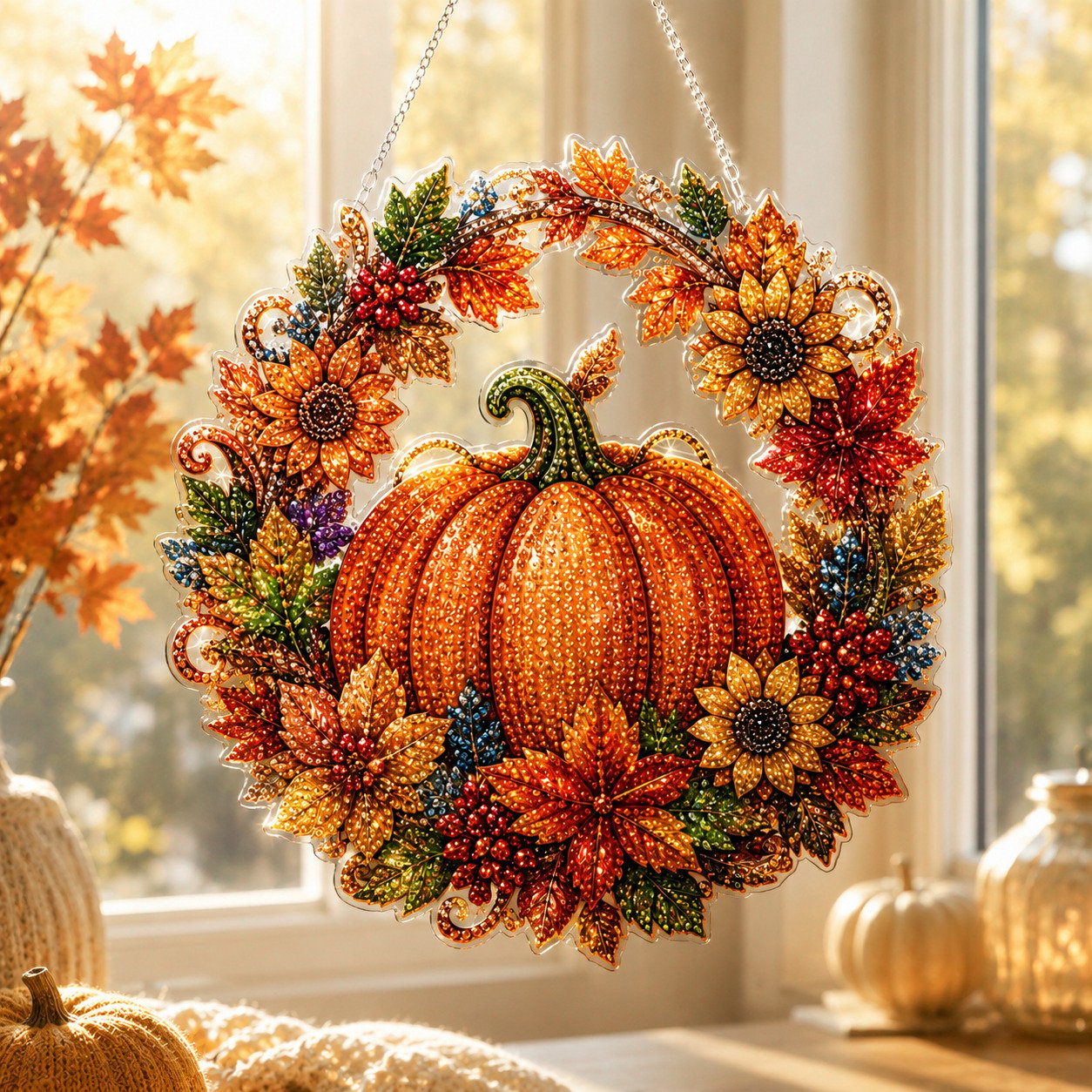 🔥Last Day 50% OFF - 🍂✨Autumn Harvest Pumpkin Diamond Art Hanging Ornament Kit