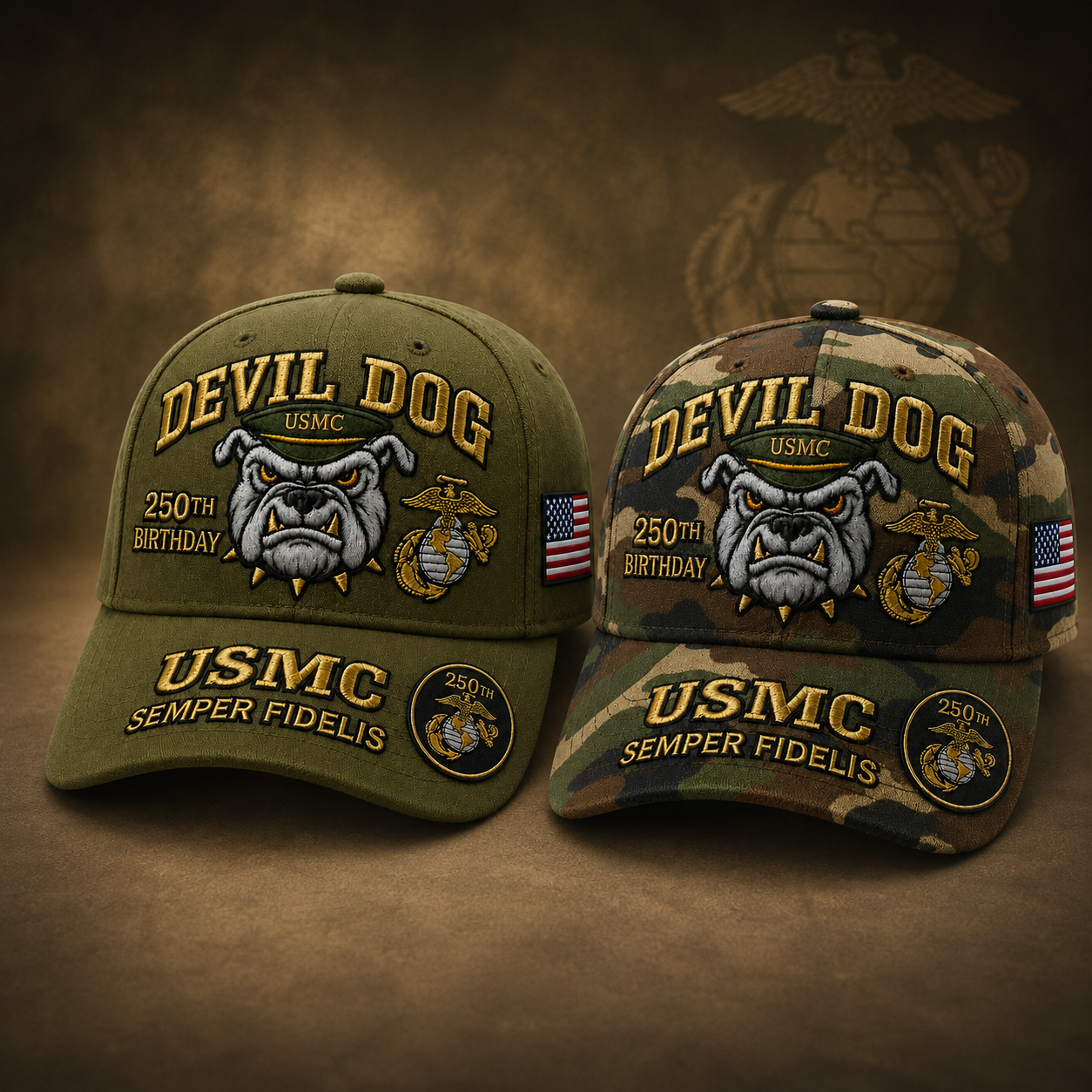🔥 Father’s Day Sale - ❤️Handmade Devil Dog USMC 250th Birthday Commemorative Cap 🇺🇸