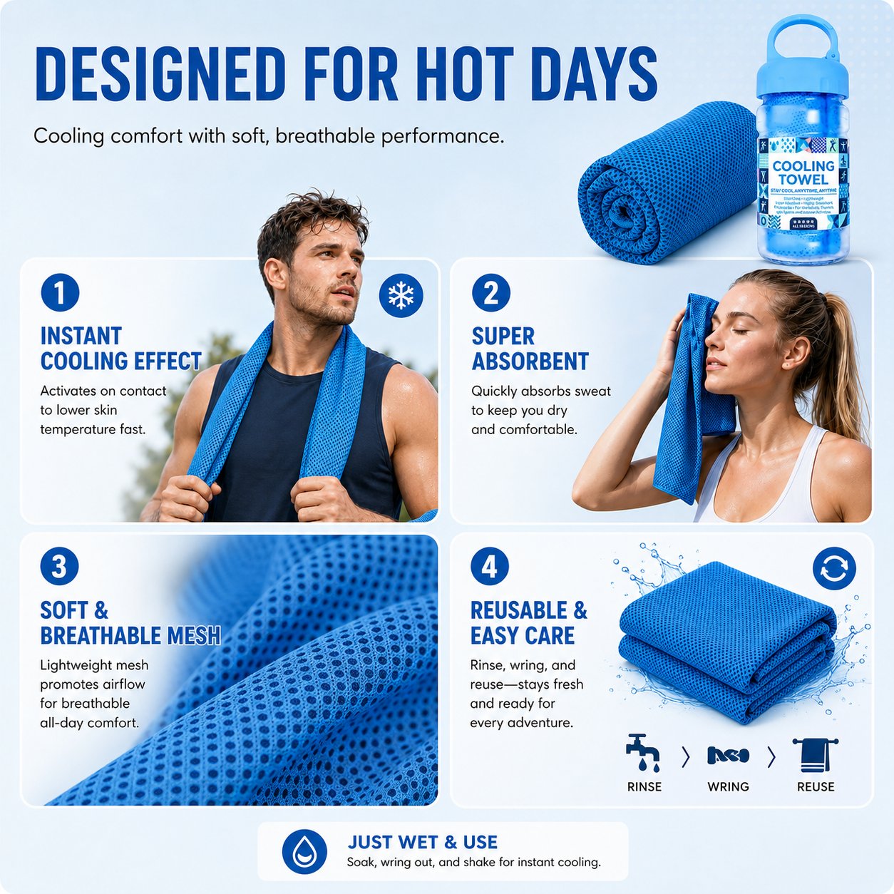 🔥Today's Event ⏰BUY 1 Get 1 FREE-🏃❄️Cold Sweat Towel You Can Use Anywhere, Anytime! Reusable Soft Absorbent Cooling Portable