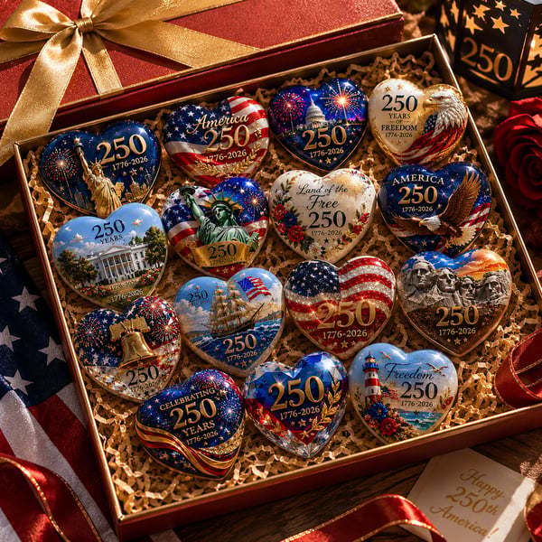 🇺🇸 America 250th Anniversary Commemorative Heart Ornament Collection | 15-Piece Patriotic Keepsake Set