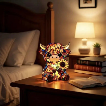 ✨ Creative Highland Cow LED Night Light, Home Cartoon Animal Resin Figurine