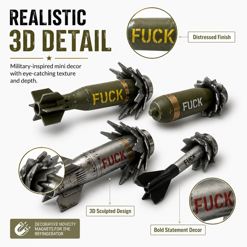 Funny 3D F-Bomb Refrigerator Magnets – Realistic Military Style 3D Magnetic Decor