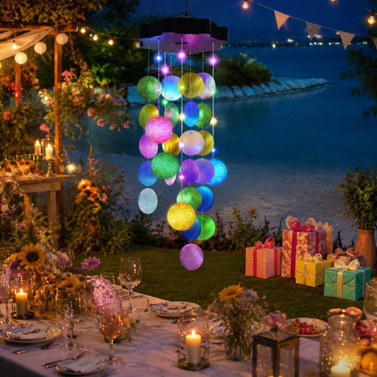 🌞Summer Garden Decor🌈 Colorful Solar Outdoor Shell Wind Chime Hanging Light!