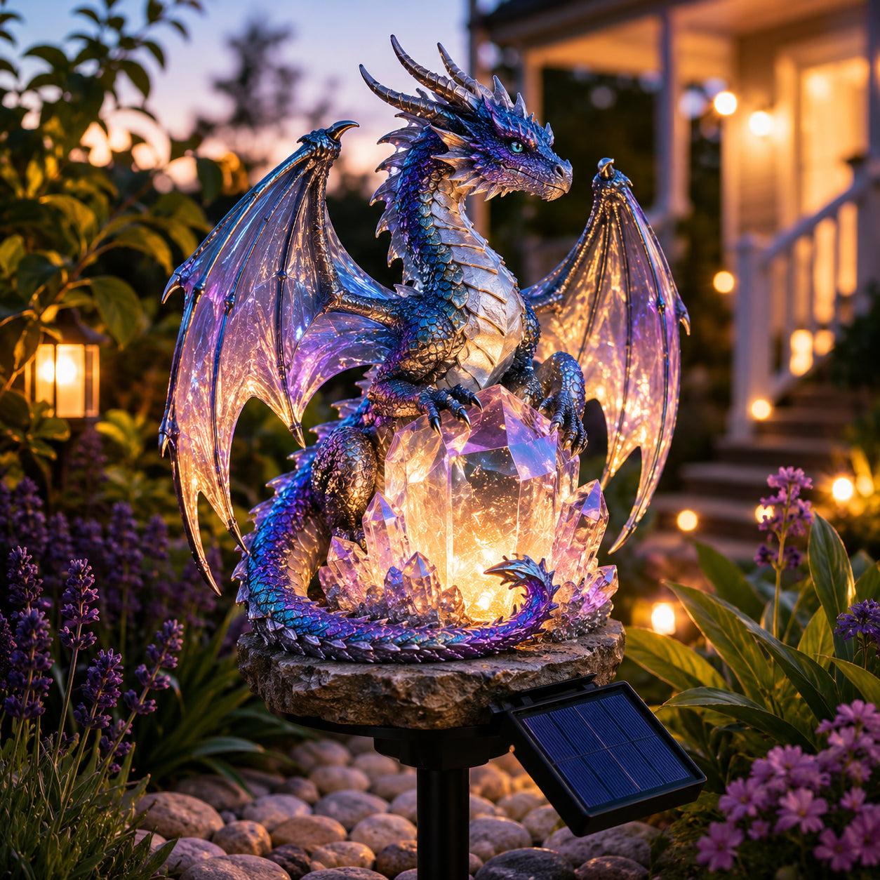 🐉 Mystical Amethyst Crystal Dragon Solar Light – Enchanted Garden Decor