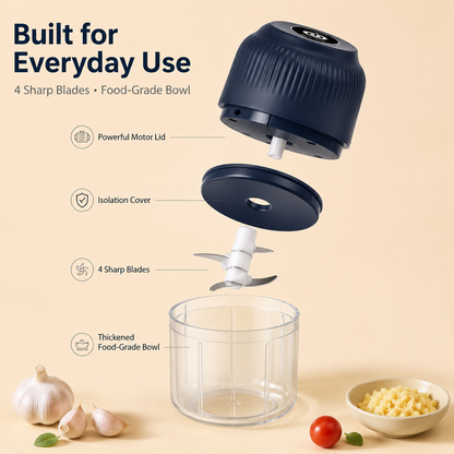 🔥 60K+ Sold | ✨ Mini Electric Food Chopper – One-Press Garlic & Veggie Prep 🍳🥕🧄