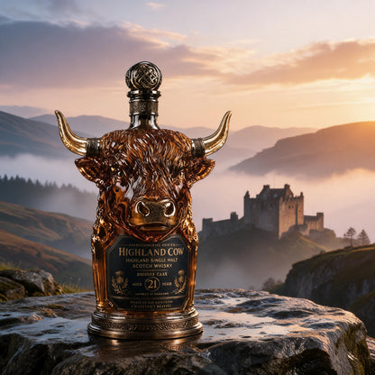 🎁Last Day 60% OFF🐮🥃Highland Cow Private Cask 21 Years Cow Head Shaped Scotch Whisky Bottle