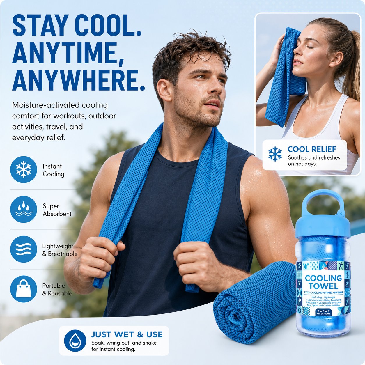 🔥Today's Event ⏰BUY 1 Get 1 FREE-🏃❄️Cold Sweat Towel You Can Use Anywhere, Anytime! Reusable Soft Absorbent Cooling Portable