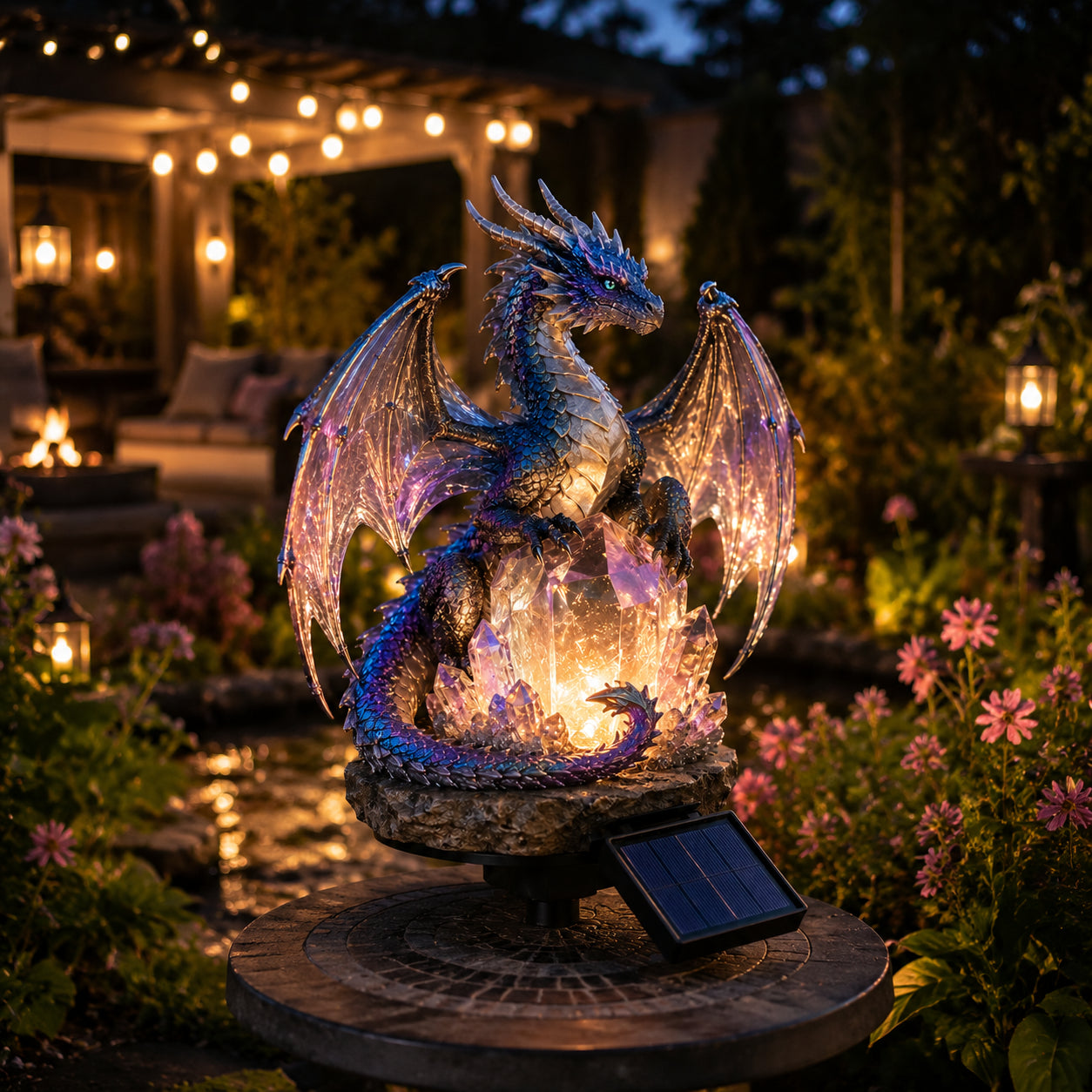 🐉 Mystical Amethyst Crystal Dragon Solar Light – Enchanted Garden Decor