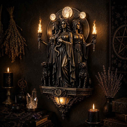 🔥Triple Goddess Hecate LED Wall Sconce – Wiccan Witchy Torch Wall Light