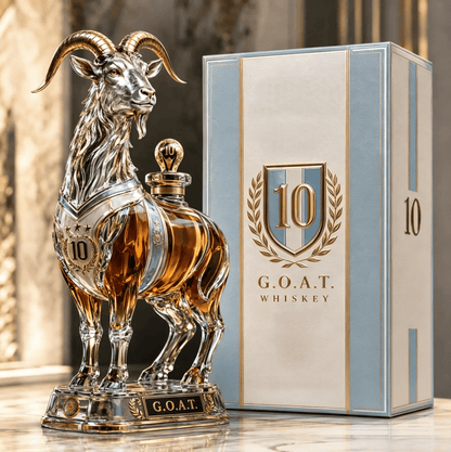 Number 10 Champion Goat Sculpted Crystal Whiskey Decanter Deluxe Gift Box, Iconic Football Legend Tribute Liquor Collectible
