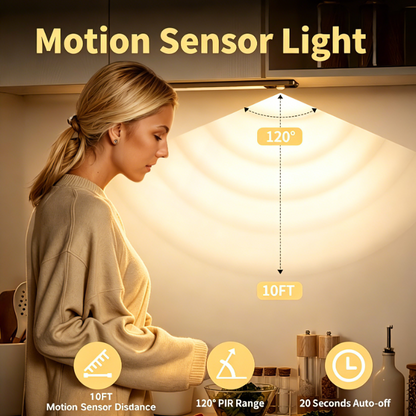 💡 Light Up the Dark | Wireless Motion Sensor Under-Cabinet LED Night Light with 1500mAh Rechargeable Battery 🌙