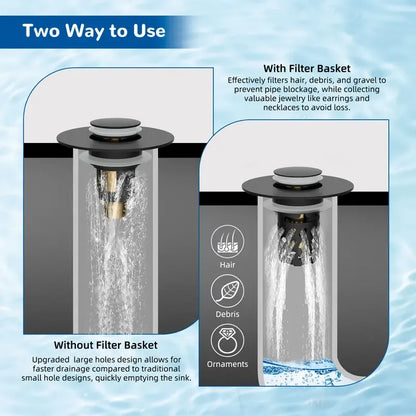 ✨ Upgraded 3-in-1 Pop Up Universal Bathroom Sink Drain Stopper - drain stopper + hair catcher + anti-clog filter