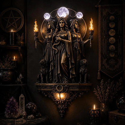 🔥Triple Goddess Hecate LED Wall Sconce – Wiccan Witchy Torch Wall Light