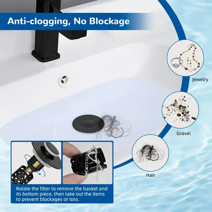 ✨ Upgraded 3-in-1 Pop Up Universal Bathroom Sink Drain Stopper - drain stopper + hair catcher + anti-clog filter