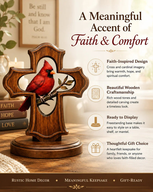 ❤️✝️Handcrafted Cardinal Cross Ornament