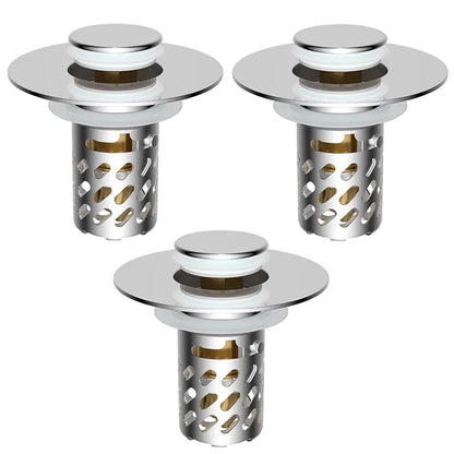 ✨ Upgraded 3-in-1 Pop Up Universal Bathroom Sink Drain Stopper - drain stopper + hair catcher + anti-clog filter