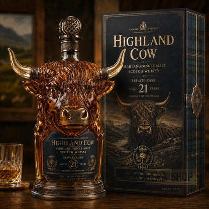 🎁Last Day 60% OFF🐮🥃Highland Cow Private Cask 21 Years Cow Head Shaped Scotch Whisky Bottle