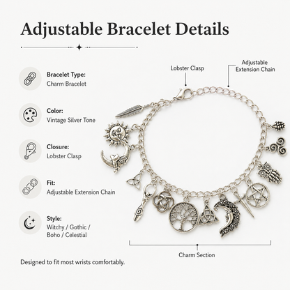 🔥HOT SALE 49% OFF🔥Vintage Witchy Charm Bracelet | Celestial Gothic Boho Jewelry