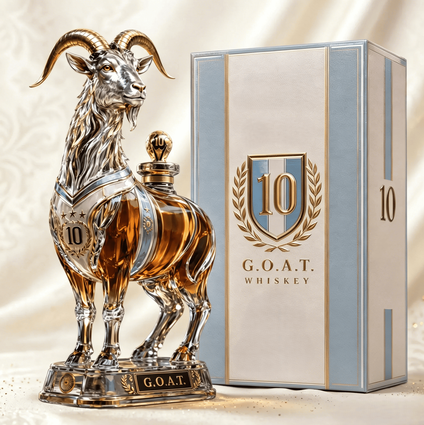 Number 10 Champion Goat Sculpted Crystal Whiskey Decanter Deluxe Gift Box, Iconic Football Legend Tribute Liquor Collectible