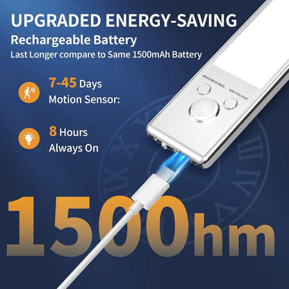 💡 Light Up the Dark | Wireless Motion Sensor Under-Cabinet LED Night Light with 1500mAh Rechargeable Battery 🌙