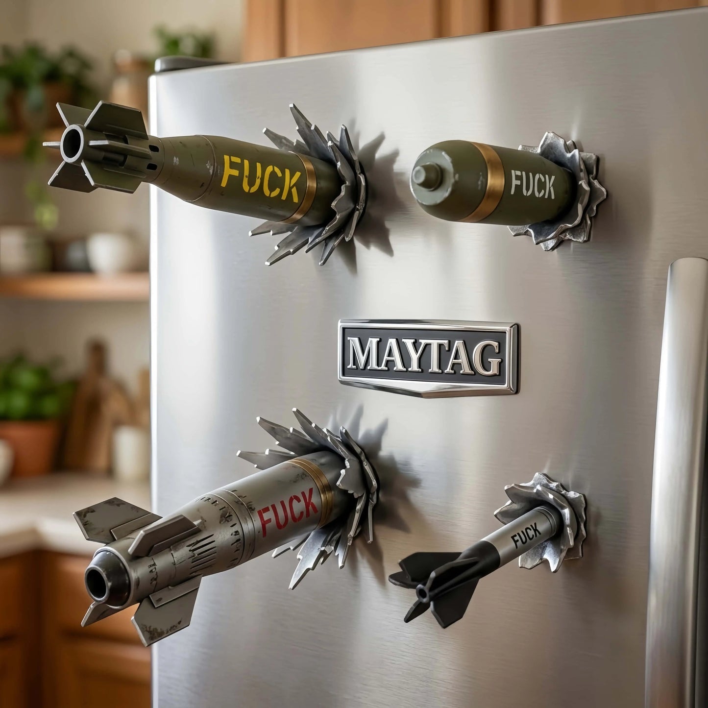 Funny 3D F-Bomb Refrigerator Magnets – Realistic Military Style 3D Magnetic Decor